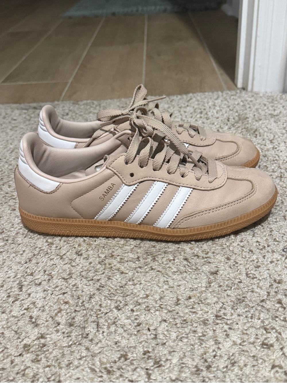 adidas Samba Women's Sneakers in tan with White Stripes